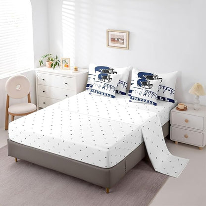 Erosebridal Football 7 Pcs Comforter Set King Football Fans Bedding for Boys Girls Football City Sheet Set Bed in A Bag Blue Rugby Competition Room Decor Sports Ball Game Quilt