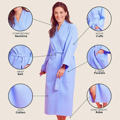 Luxurious Bathrobe for Women - Soft & Absorbent - Lightweigh & Comfort - Long & Kimono - Waffle & Cotton - Hotel/Spa Robe