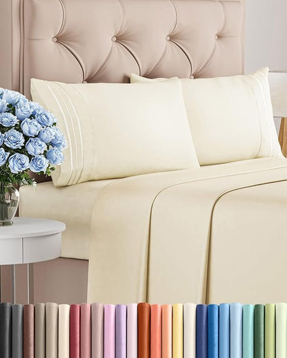 Cal King Size 4 Piece Sheet Set - Comfy Breathable & Cooling Bed Sheets Set - Hotel Luxury Bedding for Women, Men, Kids, Teens, Boys & Girls - Deep Pockets, Soft, Wrinkle Free - Oeko-Tex - Off White