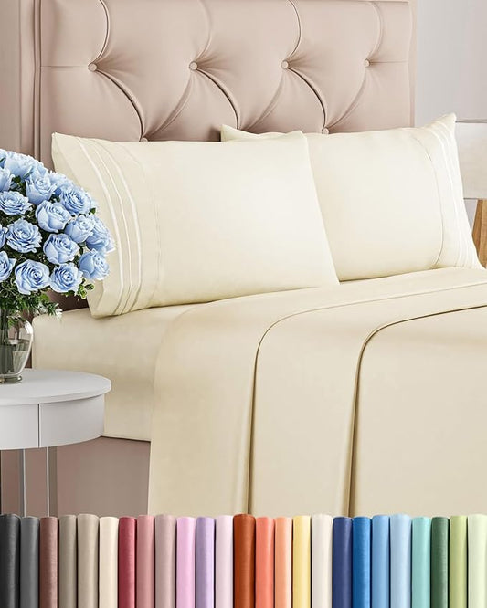 Cal King Size 4 Piece Sheet Set - Comfy Breathable & Cooling Bed Sheets Set - Hotel Luxury Bedding for Women, Men, Kids, Teens, Boys & Girls - Deep Pockets, Soft, Wrinkle Free - Oeko-Tex - Off White