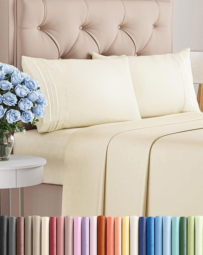 Full Size 4 Piece Sheet Set - Comfy Breathable & Cooling Bed Sheets Set - Hotel Luxury Bedding for Women, Men, Kids, Teens, Boys & Girls - Deep Pockets, Ultra-Soft, Wrinkle Free - Oeko-Tex - Off White