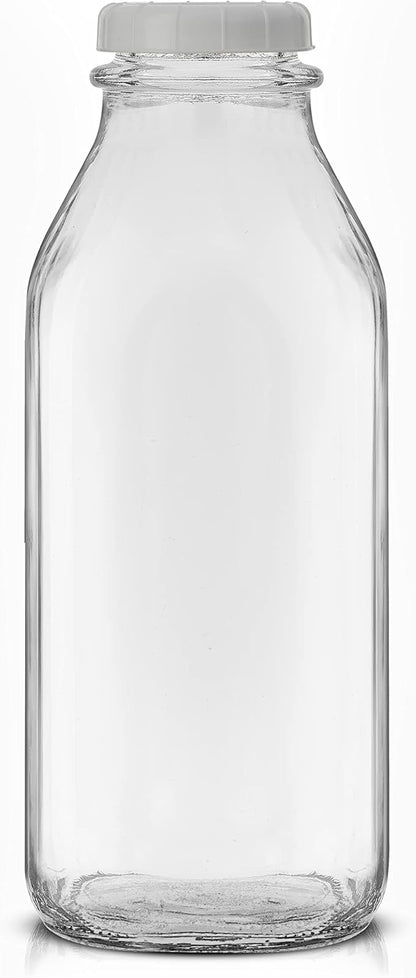 JoyJolt Glass Milk Bottles with Lids and Pourer – 32 Oz, 3 Pack Airtight Heavy Duty Reusable Glass Bottles, Leakproof, BPA-Free, Food Grade, Dishwasher Safe Jug, Pitcher for Milk, Juice, and Water
