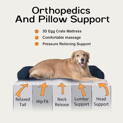 Extra Large Dog Bed-Orthopedic Waterproof XL Dog Bed for XLarge Extra Big Dogs - Foam Couch Sofa Washable with Removable Cover-Navy Blue