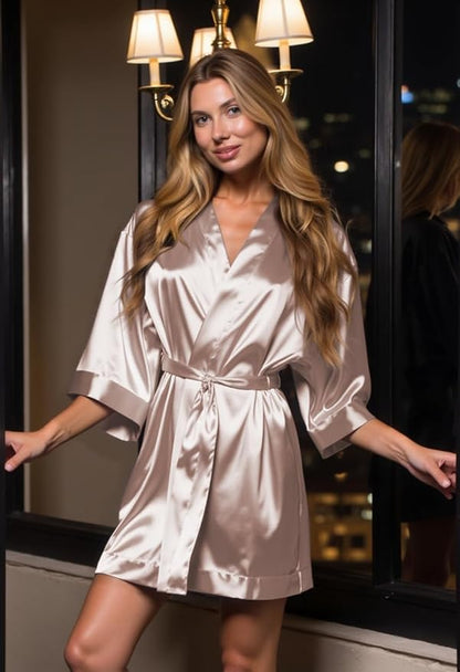Turquaz Women's Bride Bridesmaids Silky Robe Satin Kimono Robes for Women Lingerie