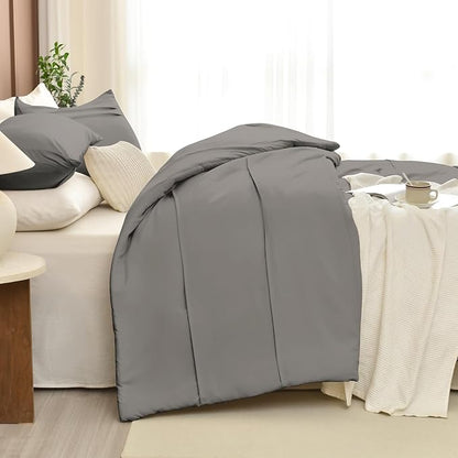 Masaca Grey Oversized King Comforter 128x120,Pinch Pleated Extra Large King Size Bedding Comforter,Farmhouse Boho Bedding 3PCS (1 Gray Comforter+2 Pillow Shams)