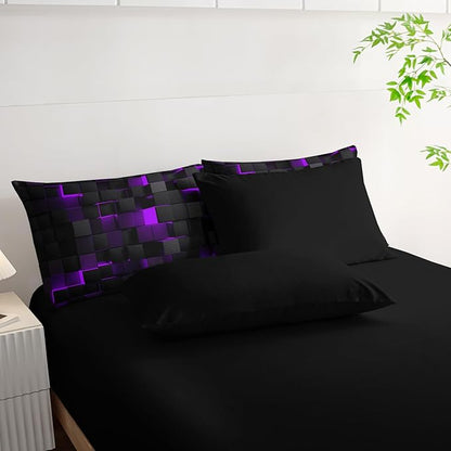 Geometric Violet Black Twin Comforter Set,Light Honeycomb Bedding Set 7 Piece in A Bag,Bed Sheet Set Geometry Decor,Microfiber Lightweight All Season