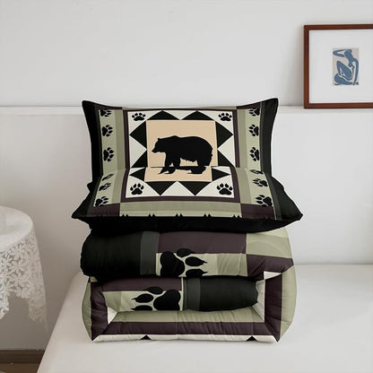Feelyou Western Rustic Bear Print Queen Size Comforter Set,Wild Animal Hunting Theme Bedding Comforters Bedroom Collection, Rustic Cabin Country Decor Bedding Set for Girls Teens with 2 Pillowcases