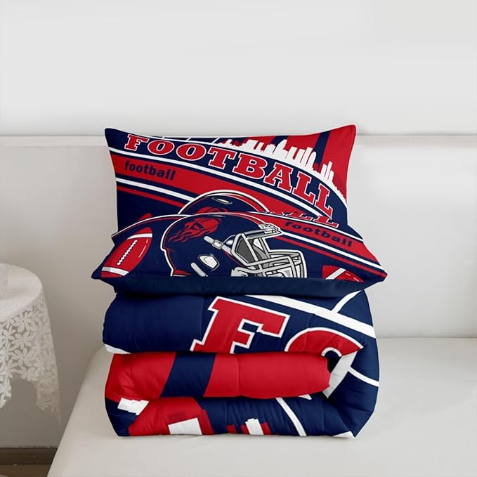 Feelyou Football Bedding Set Boys Girls Toddler Size Women Men Rugby Sports Comforter Set Football City Duvet Quilt Red Navy Blue Decor