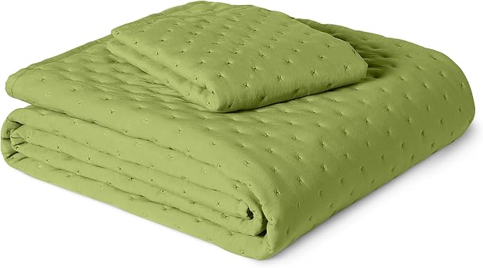 Amazon Basics Brushed Microfiber Quilt Set, Extra Soft with Natural Texture, 2-Piece, Twin/Twin XL, Green