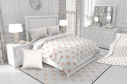 Manfei Polka Dots Pink White Comforter Set Toddler Size,Geometric Circles Simple Art Bedding Set 2 Pcs for Boys Girls,Cute French Style Dots Cartoon Comforter,1 Pillowcase