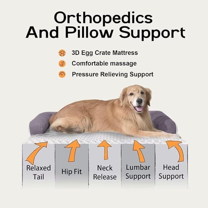 Orthopedic Large Dog Bed Washable, Dog Beds with Washable Removable Cover, XLarge Orthopedic Sofa for XLarge Dogs, Waterproof Pet Beds and Non-Slip Bottom, Extra Purple Large Pet Bed