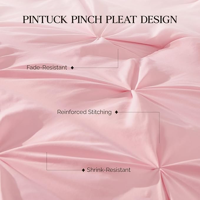 Andency Pink Comforter Set King(104x90Inch), 3 Pieces Soft Lightweight Cute Pinch Pleat Bedding Comforters & Sets, All Season Western Warm Down Alternative Bed Set for Girls Women