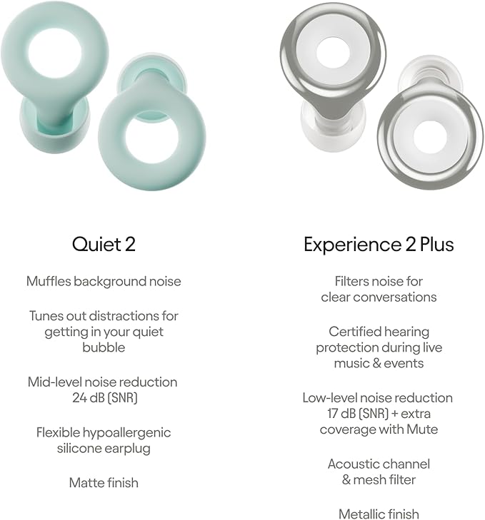 Loop Earplugs Day & Night Plus Bundle (2-Pack) Loop Quiet 2 Plus | Reusable Ear Plugs for Sleep, Focus, Noise Sensitivity, Music, Events & More | 24 dB/18 dB Noise Reduction