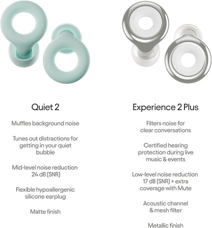 Loop Earplugs Day & Night Plus Bundle (2-Pack) Loop Quiet 2 Plus | Reusable Ear Plugs for Sleep, Focus, Noise Sensitivity, Music, Events & More | 24 dB/18 dB Noise Reduction