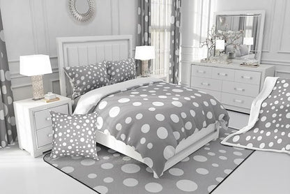 Manfei White Polka Dots Comforter Set Twin Size,French Style Cute Dots Print Bedding Set for Kids Teens,Simple Gray White Geometric Circles Comforter,2 Pcs 1 Pillowcase