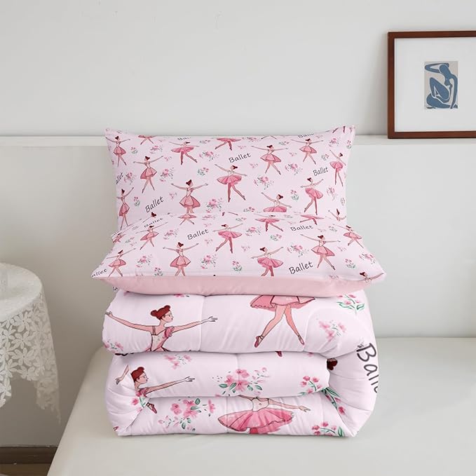 Feelyou Ballet Comforter Set King Size Kids Cute Little Dancers Comforter for Boys Girls Teens Sport Bedding Set Breathable Pink Duvet Set Room Decor Quilt Set Fashion