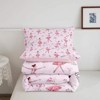 Feelyou Ballet Comforter Set King Size Kids Cute Little Dancers Comforter for Boys Girls Teens Sport Bedding Set Breathable Pink Duvet Set Room Decor Quilt Set Fashion