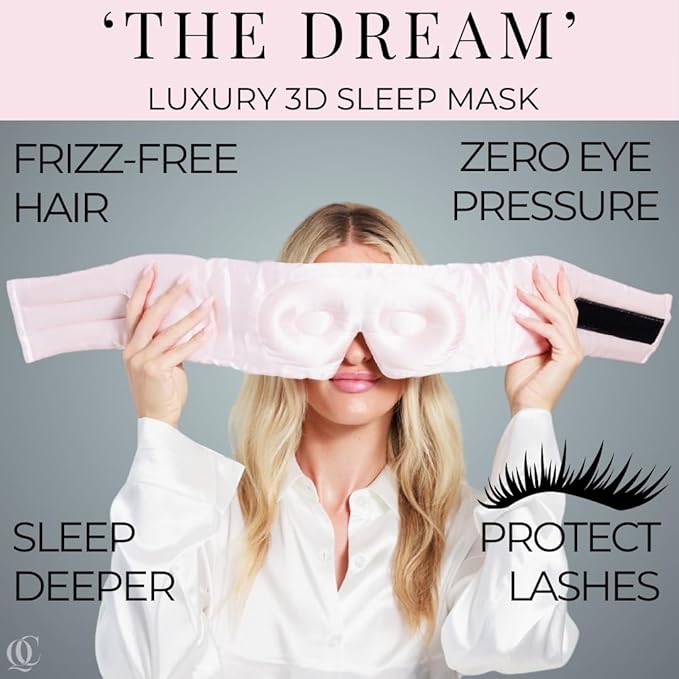 3D Silk Sleep Mask, Sleep Longer in Total Darkness and Comfort. Total Blackout Liner Blocks Light, Lightweight, 100% Natural Silk Eye Mask, Foam Countour, Eyelash Sleep Mask (Prosecco Pink)