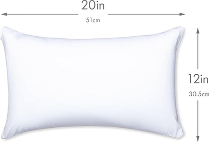 PILLOWY 12" x 20" Throw Pillow - White: 1 PCS Luxurious Premium Microbead Pillow with 85/15 Nylon/Spandex Fabric. Forever Fluffy, Outstanding Beauty & Support. Silky, Soft & Beyond Comfortable