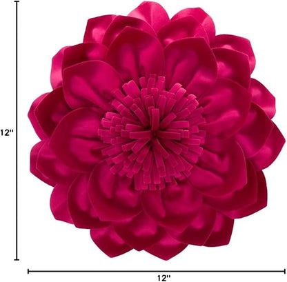 Decorative Throw Pillow 3D Flower Round Pillow Accent Handmade Cushion with Insert for Couch Bed Home Decor 12 Inch Rose Red