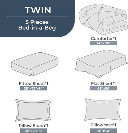 HEVUMYI Light Green Twin Comforter Set - 5-Piece All Season Bed in a Bag Twin, Ultra Soft Bedding Set with Comforter, Flat Sheet, Fitted Sheet, Pillowcases, Pillow Shams