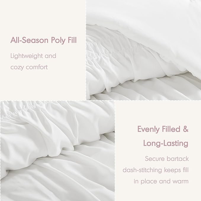 Intelligent Design King Comforter Set Ruched Shabby Chic Comforters for King Size Bed, All Season Lightweight Comforter King, French Country Bedding Set, Shams, Ella, King/Cal King, White, 3 Piece