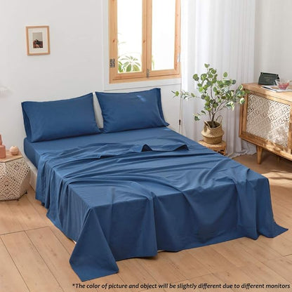 Simple&Opulence Belgian Linen Sheet Set Solid Color - 4 Pieces (1 Flat Sheet, 1 Fitted Sheet & 2 Pillowcases) Natural Flax Cotton Blend Soft Breathable Farmhouse Bedding - Full Size, Classic Blue