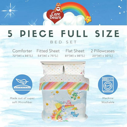 Care Bears Classic Super Soft Cozy Reversible Microfiber Comforter and Sheet Set, 5 Piece Full Size, (Official Licensed Product) by Franco Collectibles
