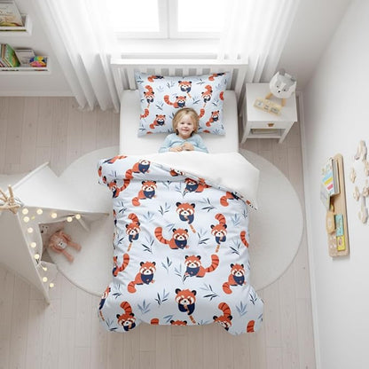 Red Panda Comforter Set Full Size,Cute Bedding Set for Boys Girls, Hoilday Decor Down Alternative Comforter with 2 Pillowcases/79 * 90
