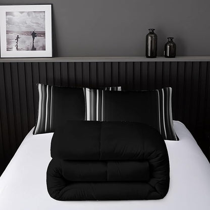 White and Black Bedding Set Twin Size Abstract Ombre Comforter Set for Teen Boys, Mordern Bedding Set 3 Piece in A Bag,Dark Quilt Set Mordern Art Decor Lightweight All Seasons with Pillowcases