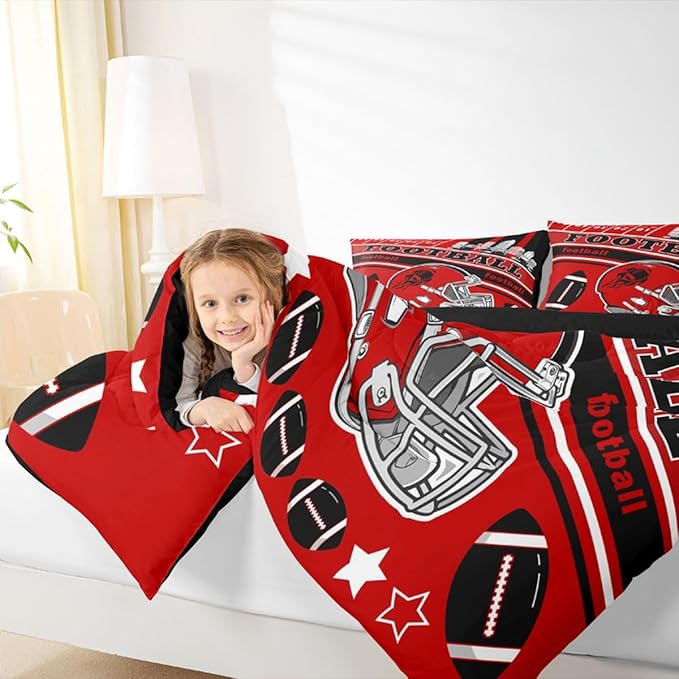 Feelyou Football Bedding Set Boys Girls Full Size Comforter Set Sports Theme Women Men Football City Comforter Rugby Sports Duvet Quilt Bedroom Decor