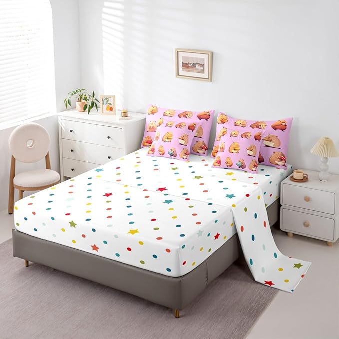 Erosebridal Funny Capybaras 7 Pieces Bedding Set Full,Capybara Lover Bed in a Bag,Cartoon Rodents Bed Set Includes Comforter,Sheet Set,Pillowcases & Pillow Covers,Violet Khaki Capybara Bedroom Decor