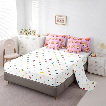 Erosebridal Funny Capybaras 7 Pieces Bedding Set Full,Capybara Lover Bed in a Bag,Cartoon Rodents Bed Set Includes Comforter,Sheet Set,Pillowcases & Pillow Covers,Violet Khaki Capybara Bedroom Decor