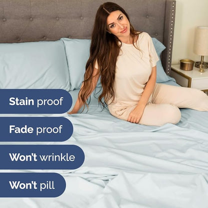 Full XL Size 4 Piece Sheet Set - Comfy Breathable & Cooling Bed Sheets Set - Hotel Luxury Bedding for Women, Men, Kids, Teens, Boys & Girls - Deep Pockets, Soft & Wrinkle Free - Oeko-Tex - Ice Blue