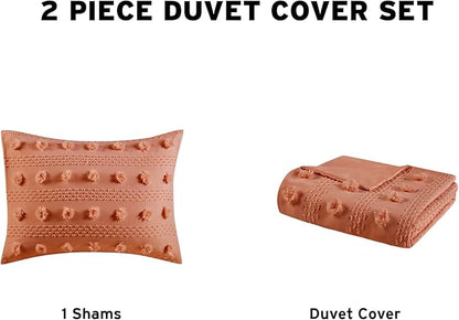 Intelligent Design Twin Duvet Cover Set, Clipped Jacquard Duvet Set Chic Pompoms Accent, All Seasons Lightweight Microfiber Bed Cover for Comforter with 1 Sham, Lucy, Twin/Twin XL Rust 2 Piece
