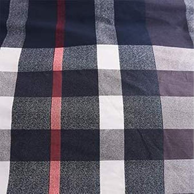 KAREVER Navy Plaid Comforter Set Queen Checkered Bedding Set Navy Blue Tartan Grid Comforter Striped for Women Adult Navy Blue Checkered Blanket Set Dark Navy Queen Bed Comforter Set