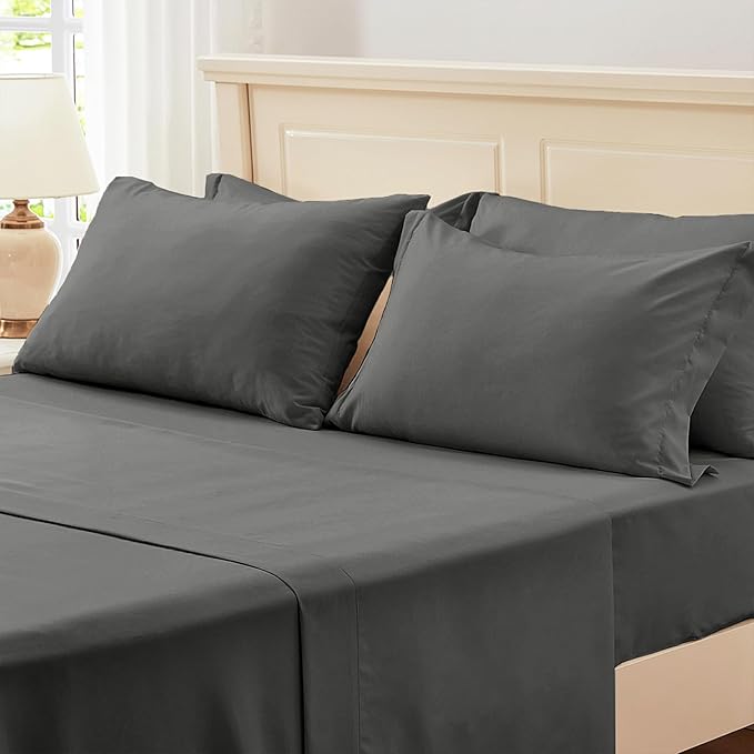 Zzlpp King Comforter Set 7 pieces, Dark Grey Seersucker Bed in a Bag with Comforter and Sheets, All Season Bedding Sets with 1 Comforter, 2 Pillow Shams, 2 Pillowcases, 1 Flat Sheet, 1 Fitted Sheet