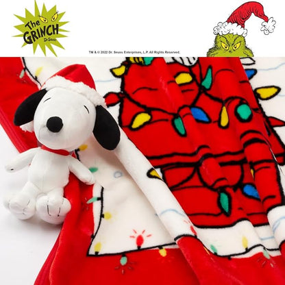 Peanuts Snoopy Holiday & Christmas Kids Bedding Super Soft Plush Pillow and Throw 2 Piece Set, 40 in x 50 in (Officially Licensed Product) by Franco