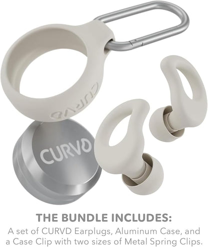 CURVD Everyday Earplugs + Case Clip Bundle, The Perfect earplug for Sleep, Travel, Noise Sensitivity/canceling + Case Clip Package Portable Waterproof Container & Silicone Sleeve for Ear Plugs(Honey)