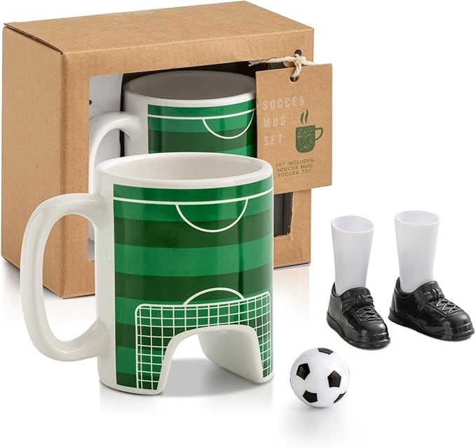 Soccer Mug Funny Coffee Cup Novelty Ceramic Mug With Cute Soccer Ball and Finger Shoes Football Players Gifts for Boys Football Lovers Coach Birthday Christmas Fathers Day