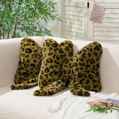 2Pcs Leopard Print Bow Throw Pillow Furry Bow Plush Pillows Cute Flower Plush Pillow Cheetah Home Decor Stuffed Bow Lumbar Pillow for Bed Couch Living Room Decor (Green, 16in)
