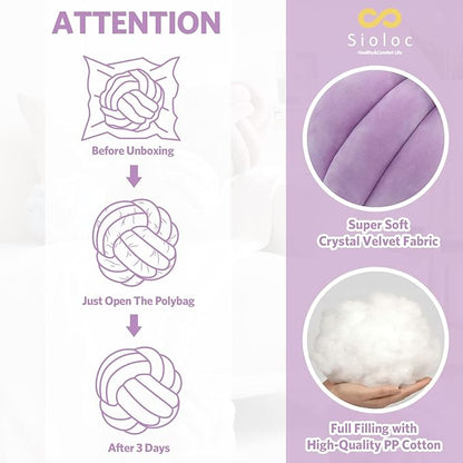 Sioloc Soft Knot Ball Pillows,Round Throw Pillow Cushion Home Decoration Plush Pillow,Throw Knotted Pillow Handmade Round Plush Pillow（7.8inches,Lilac）