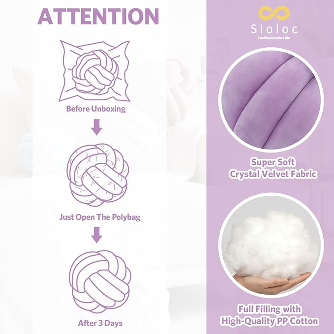 Sioloc Soft Knot Ball Pillows,Round Throw Pillow Cushion Home Decoration Plush Pillow,Throw Knotted Pillow Handmade Round Plush Pillow（13.7inches,Lilac）