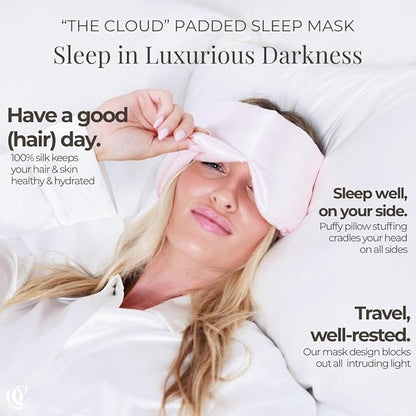 Padded Silk Sleep Mask in Gift Box, Total Blackout Liner Blocks Light, Sleep Longer, Lightweight, Natural Silk Eye Mask, Soft Lightweight Stuffing Feels Like a Cloud on Your Eyelids (Prosecco Pink)