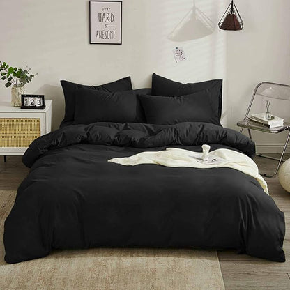 Nanko Queen Size Comforter Set Dark Black, All Season Soft Reversible Down Alternative Quilted Duvet Insert, Thin Lightweight Bed Bedding Sets in a Bag, Modern Style for Women Men Teen,88 x 90 inch