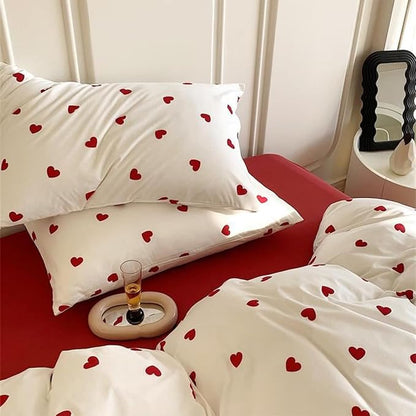 White Twin Comforter Set - Red Heart Quilt Bedding Set 2 Pieces, Comforter Set Twin Size, Soft & Lightweight Comforter(68‘’ x 90‘’) for Girl All Season & 1 Pillowcase(30‘’x20‘’)