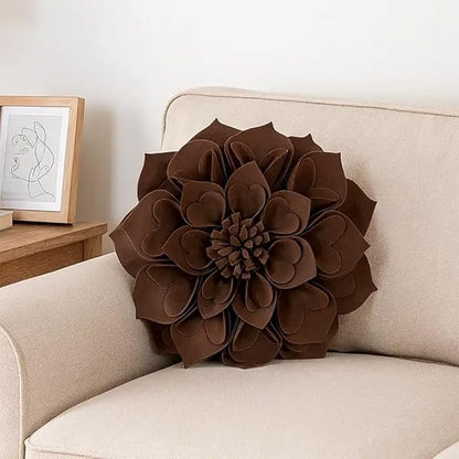 Fennco Styles Handmade 3D Heart-Shaped Petals Flower Decorative Filled Throw Pillow 13" Round - Chocolate Floral Pillow for Couch, Home Décor and Holiday, Housewarming Gift