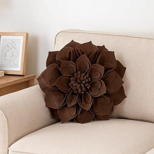 Fennco Styles Handmade 3D Heart-Shaped Petals Flower Decorative Filled Throw Pillow 13" Round - Chocolate Floral Pillow for Couch, Home Décor and Holiday, Housewarming Gift