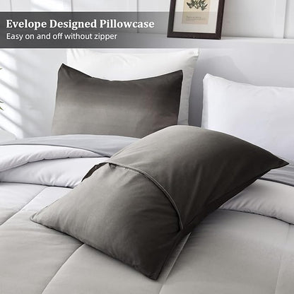 Anibedding 7 Pieces Grey Comforter Set King Size Gradient Black Gray White Bed in a Bag for King Bed - All Season Lightweight Microfiber Bedding Sets with Comforter for Women Men Teens (103" x90")