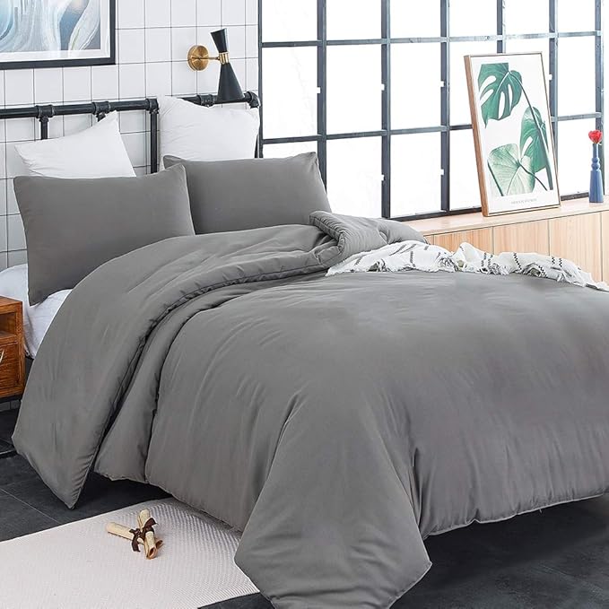 CLOTHKNOW Grey Full Size Comforter Sets Dark Gray Bedding Comforter Sets Soft Men Boys Comforter with 2 x Pillow Cases
